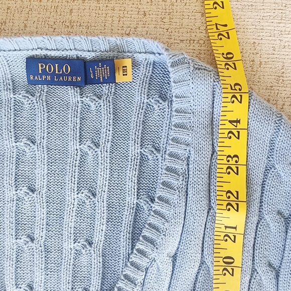 Polo Ralph Lauren Cable-knit Cotton V neck Blue Sweater L - Picture 3 of 6